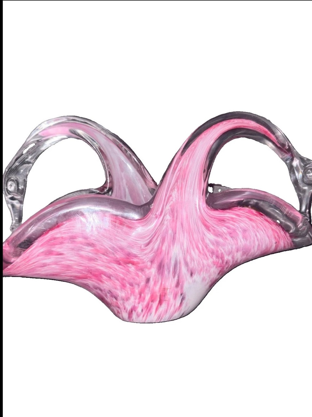 VTG Murano Pink Swans Handblown Glass Centerpiece, napkin holder, mail holder